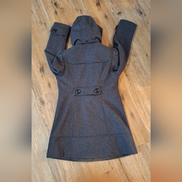 Guess Charcoal Gray Hooded Wool Coat With Black Toggle Zip Up Size Medium Bin16 - Picture 4 of 13